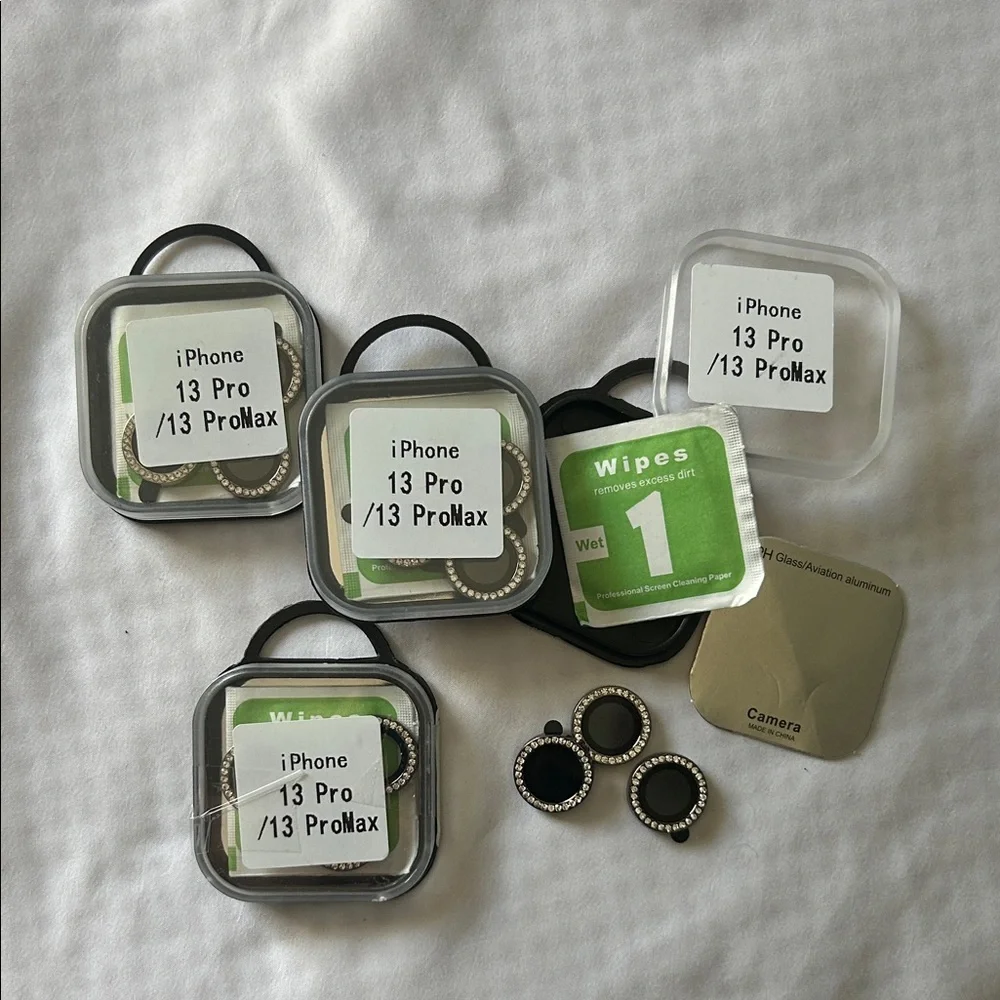 Apple 13 Pro/Pro Max Camera Lens Protector Set - Bling & Black Set of 4